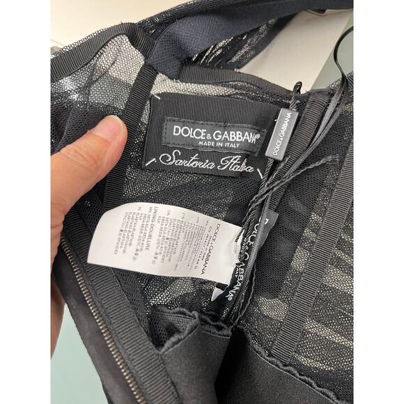 NWT Dolce & Gabbana Black lace-up corset midi Tulle Ruched Bustier Dress 46 XL - Picture 12 of 12